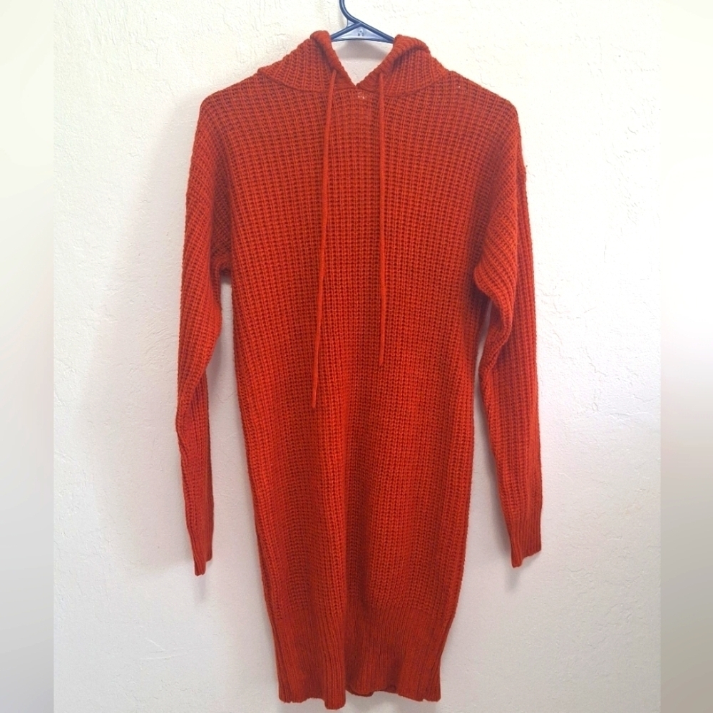 Full Circle Trends Sweater Dress Country Knit Hoddie Rust Pullover Size S